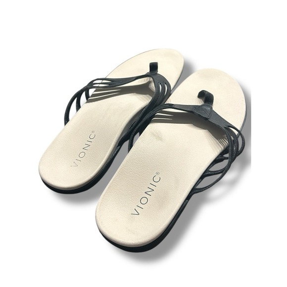 Vionic Alta Women's Black Leather Flip Flop Sandals, Size 9M - Picture 1 of 7